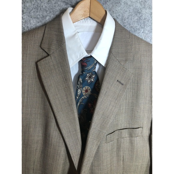 Brooks Brothers Blazer Mens 48R Beige Wool Tweed Check Sport Coat Jacket